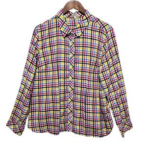 Talbots‎ Womens XL Button Front Plaid Shirt Multicolor Cotton Long Sleeve Casual